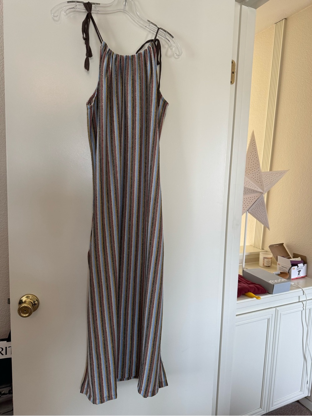 Zara Multicolor Striped Tie-Shoulder Maxi Dress